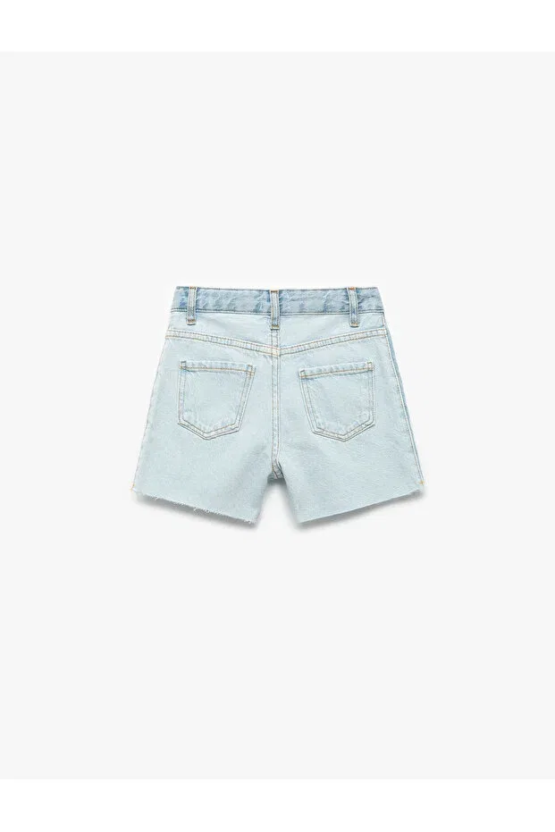 Детские джинсовые шорты для девочек с бахромой Koton, Light Blue — фото 2