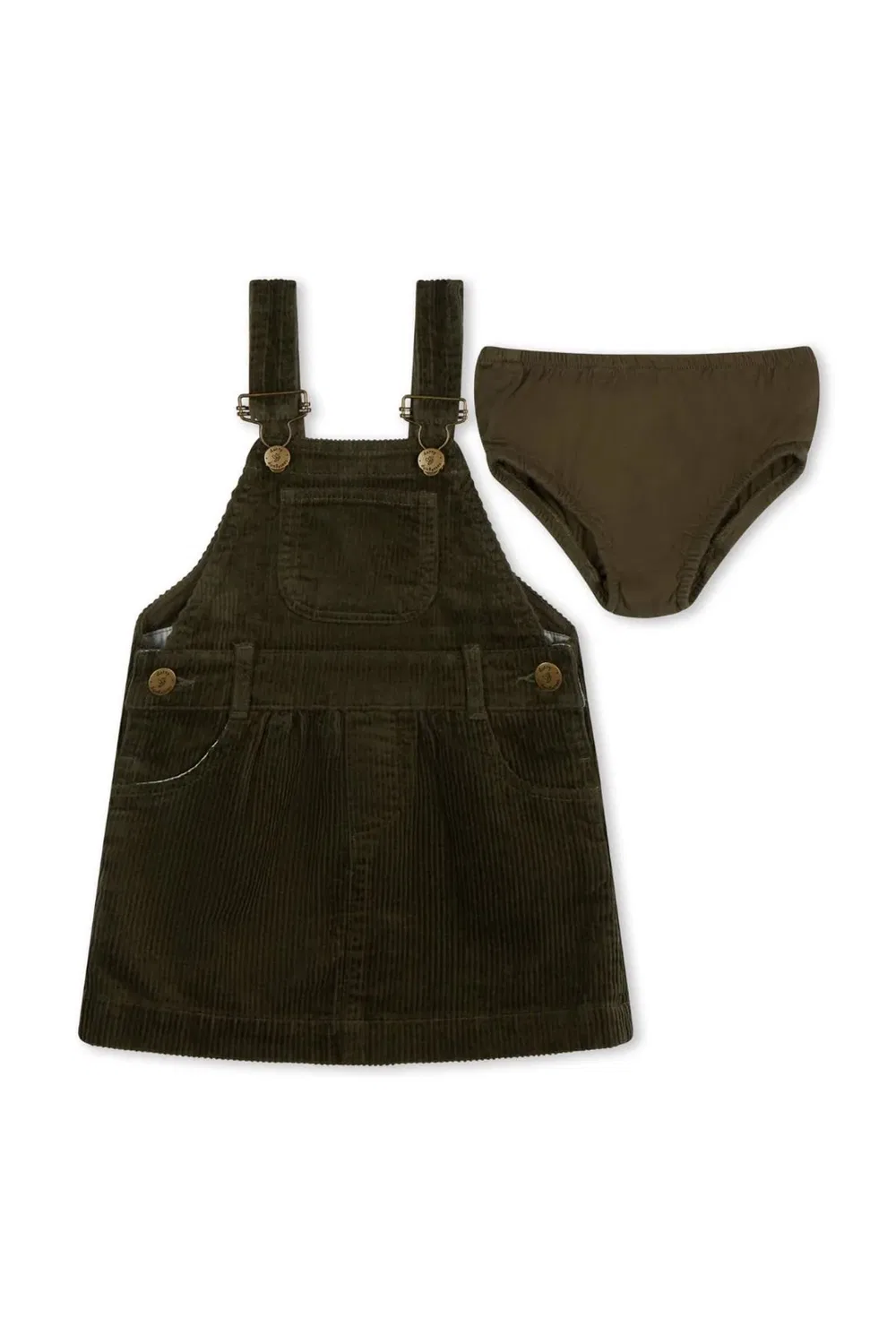 Детское платье из плотного вельвета Khaki Chunky Cord Dotty Dungarees, Green — фото 3