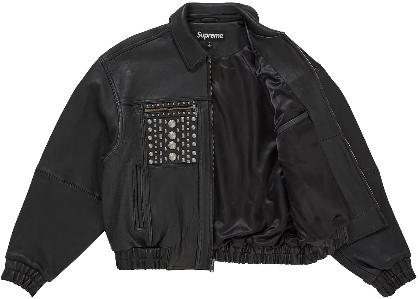 Мужская кожаная куртка с металлическими шипами Supreme Jacket Black — фото 2