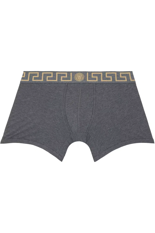 Длинные боксерские трусы из серого хлопкового трикажа Versace
