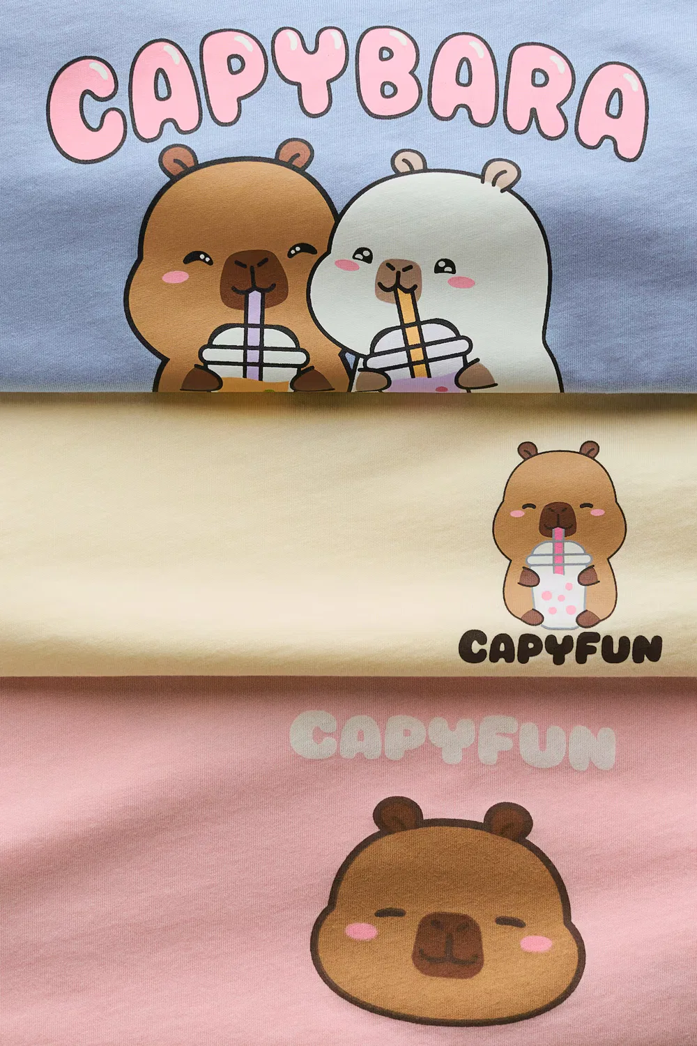 Набор из 3 футболок с принтом H&M, Hellblau/Capyfun — фото 2