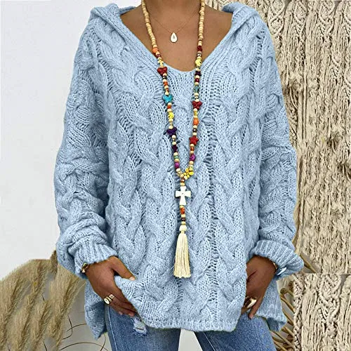 Женский пуловер с v-образным вырезом и длинным рукавом Chunky Knit Pullover, Azure — фото 2
