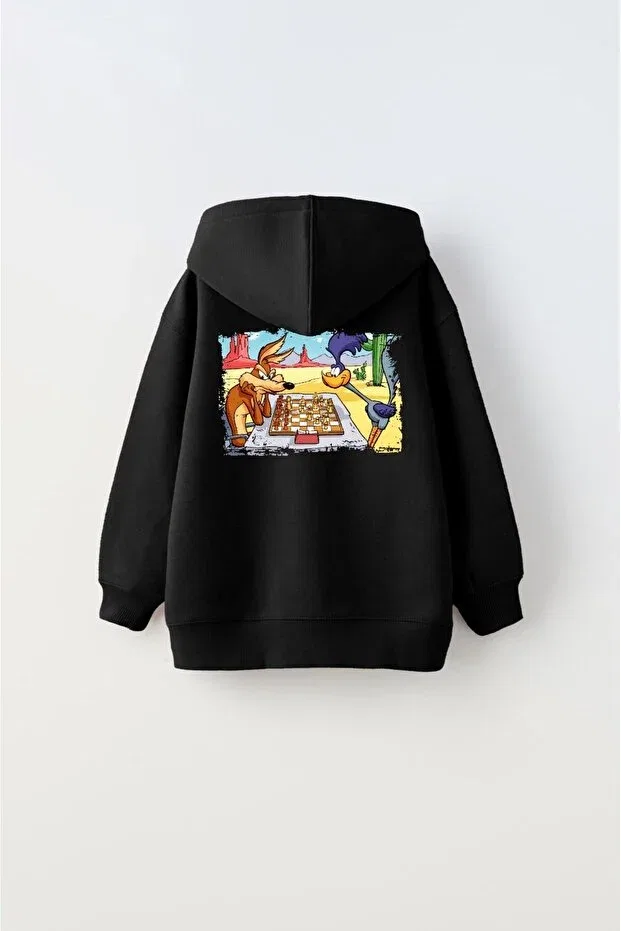 Детское худи для девочек с принтом Chess Cartoon The Champ Clothing, Black