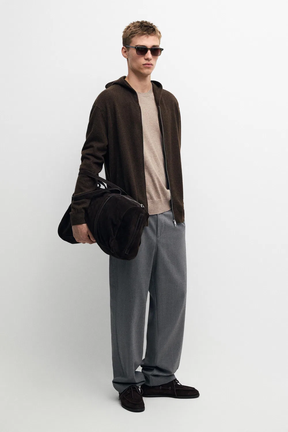 Кардиган Massimo Dutti 100% Cashmere Hooded Knit, коричневый меланж — фото 3