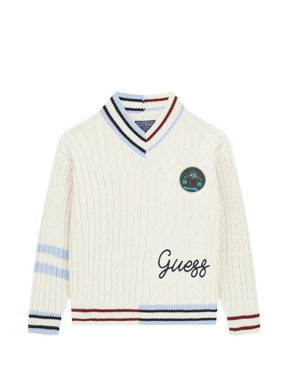Свитер фактурной вязки с отделкой в рубчик Guess Kids, бежевый