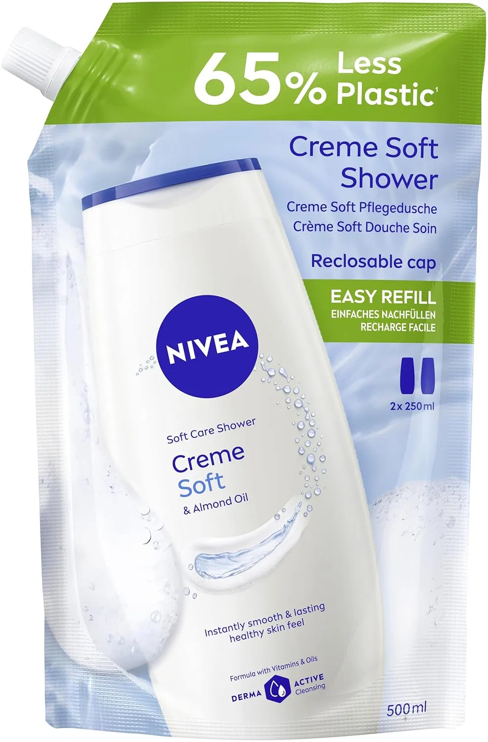 Гель для душа Creme Soft, NIVEA, с миндальным маслом и витаминами, набор для дозаправки, 500 мл