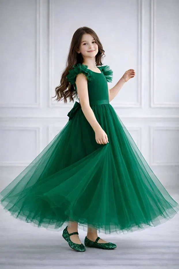 Детское платье для девочек с принтом Party Madyabutik, Emerald Green — фото 3