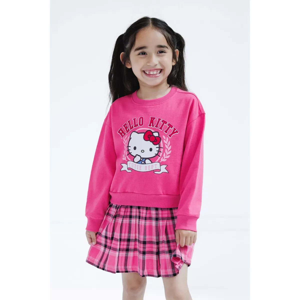 Детское платье для девочек с принтом Hello Kitty Flannel Oversized Fleece Plaid Dress Hello Kitty, Magenta — фото 4