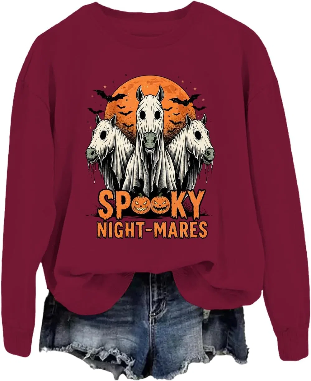 Женское худи с принтом Spooky Night-Mares, бордовый