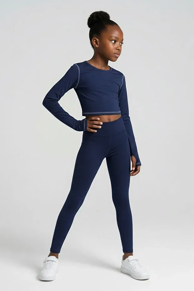Детские леггинсы для девочек с высокой талией Fletty Colorinas, Navy Blue
