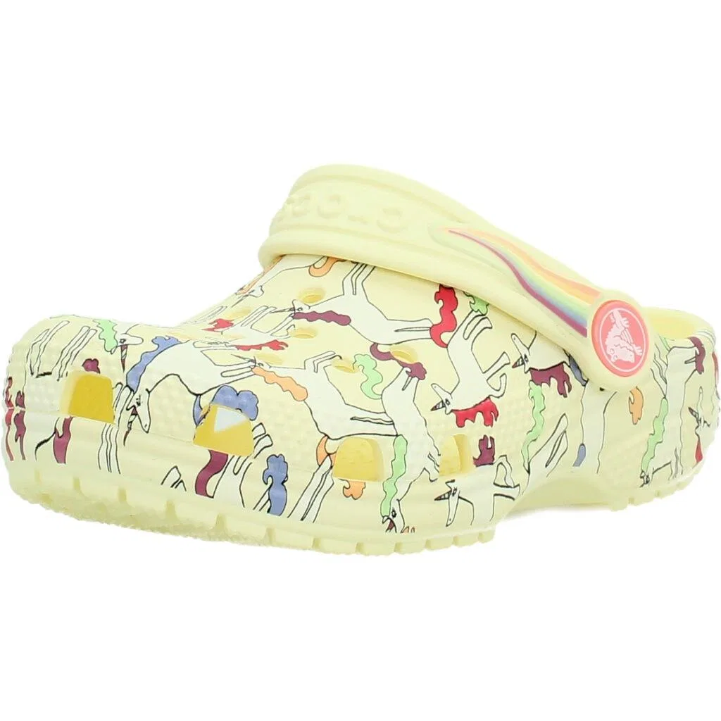 Детские сандалии с принтом Classic Unicorn Graphic Clog T Crocs, Beige Weiss Gelb