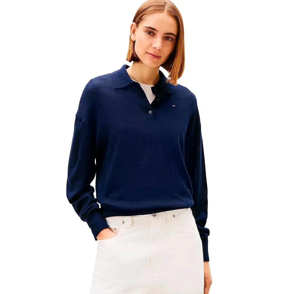 Лонгслив поло Merino Silk Tommy Hilfiger, синий