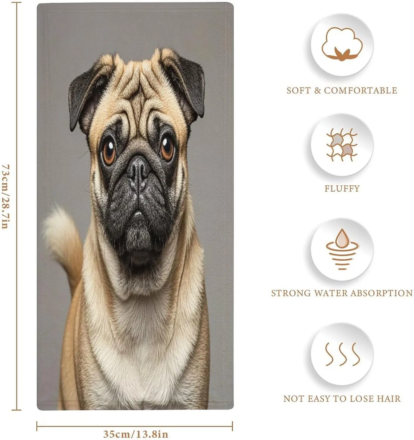 Мочалка из кораллового флиса с принтом Мопс, KLSVTMEA, 1 шт, 72.9x35.1 см, Mops-hund — фото 2