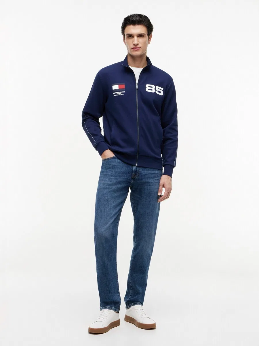Худи на молнии TOMMY HILFIGER 'Interlock Track' темно-синего цвета — фото 4