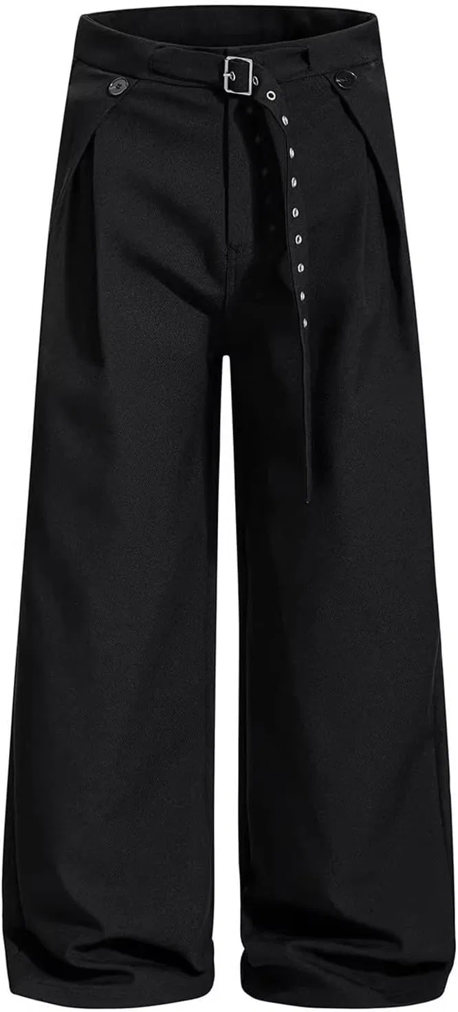 Мужские брюки свободного кроя с защипами, модель Baggy Wide Leg, чёрный — фото 4