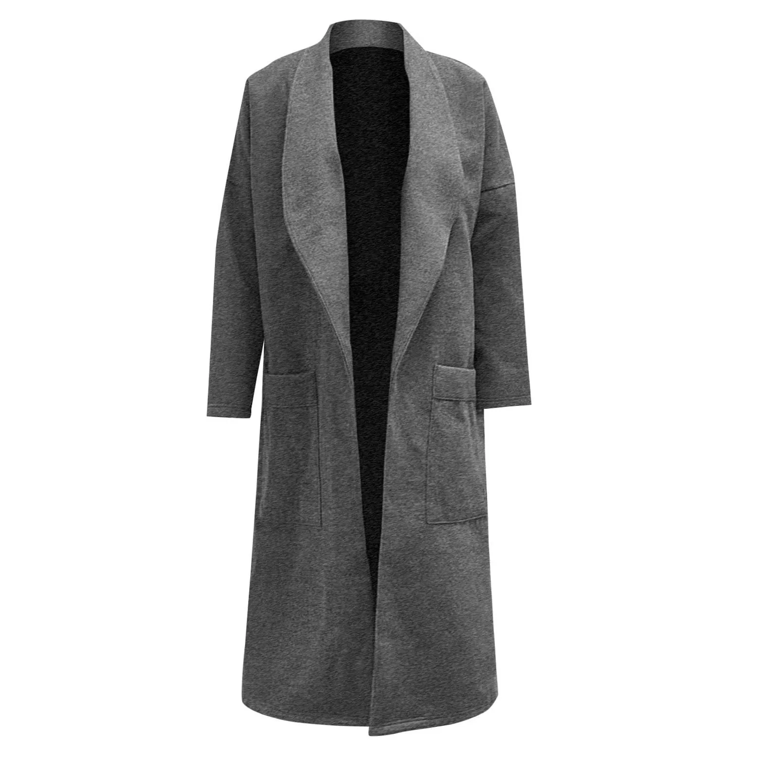 Женское пальто-кардиган с шалью и длинным рукавом, модель Women Wool Blend Jacket, dark grey — фото 4