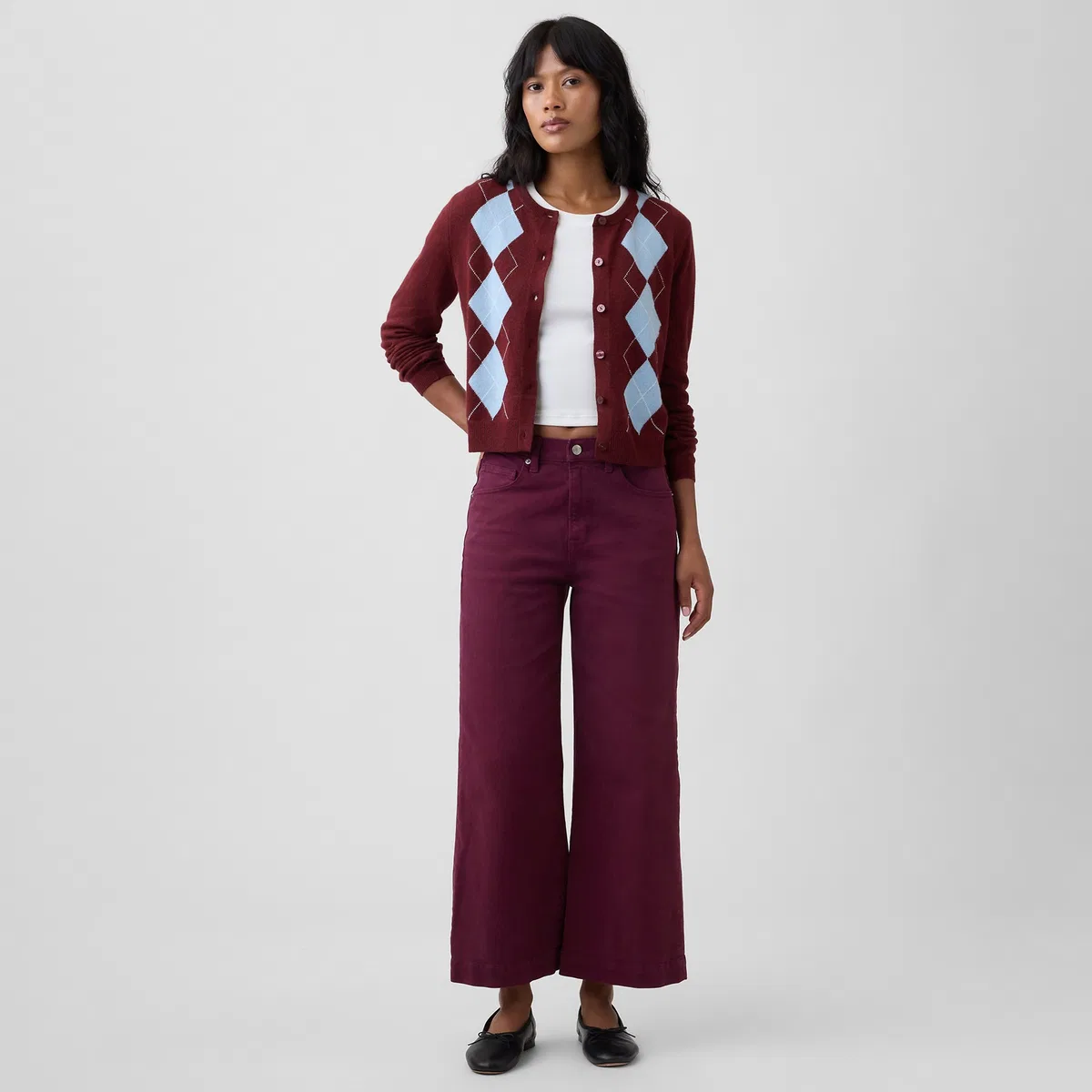 Женские джинсы свободного кроя с широкой штаниной Grape Red GAP, Grape Red — фото 4