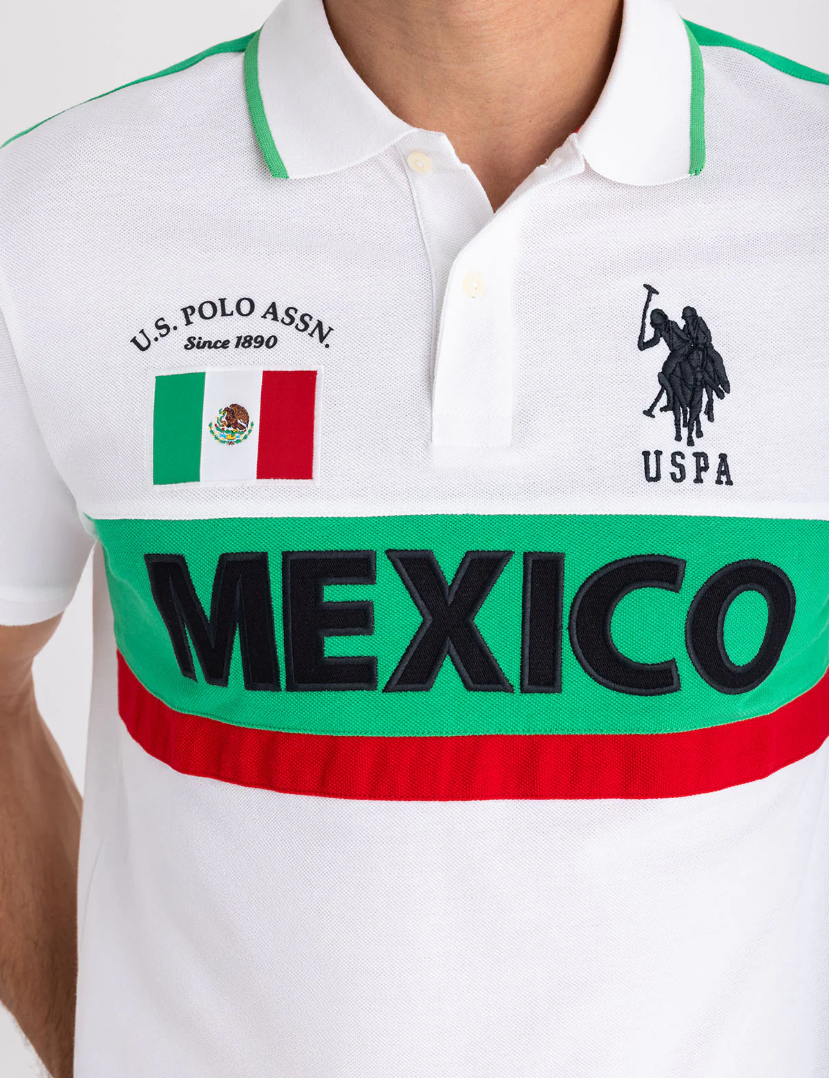 Футболка-поло U.S. Polo Assn Mexico Color Block Pique, белый/зеленый/красный — фото 2