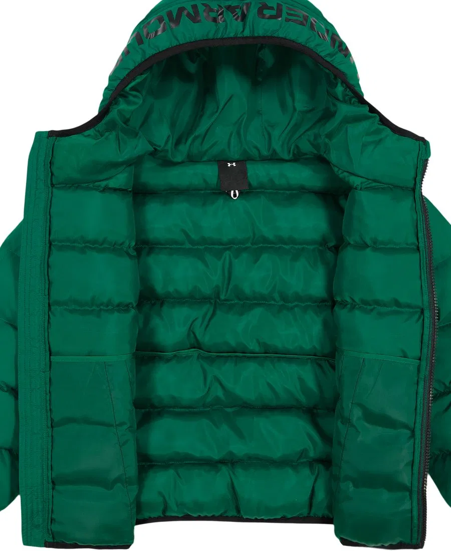 Куртка-пуховик с капюшоном Logo Full-Zip Puffer Hooded Jacket Under Armour, Green/Black — фото 4