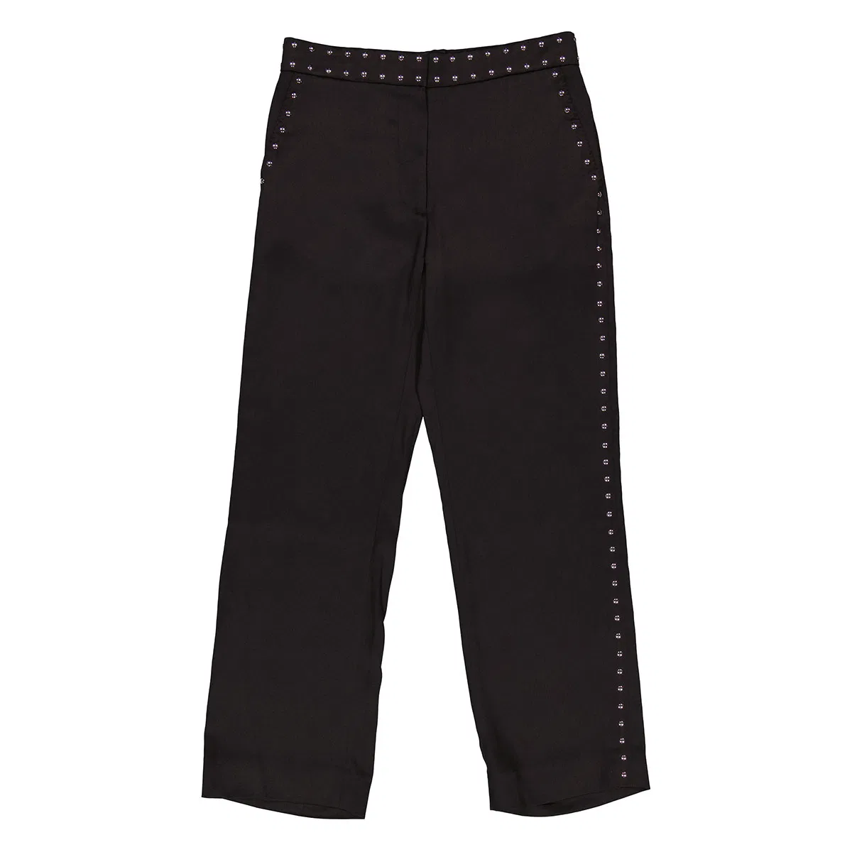 Брюки прямого кроя из шелкового сатина с заклепками Black Silk Satin Studded Tailored Trousers Burberry, Black — фото 4