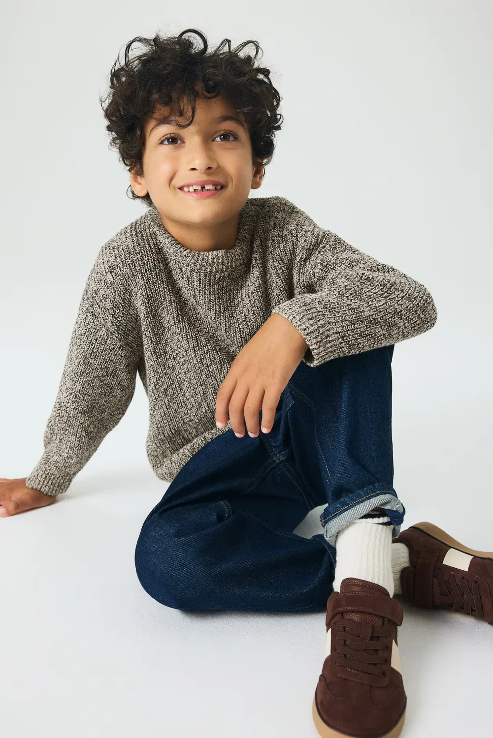 Хлопковый свитер в рубчик H&M, Beigemeliert