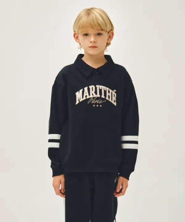 Свитшот с полосками и воротником-стойкой, детский, Marithé Kids, navy