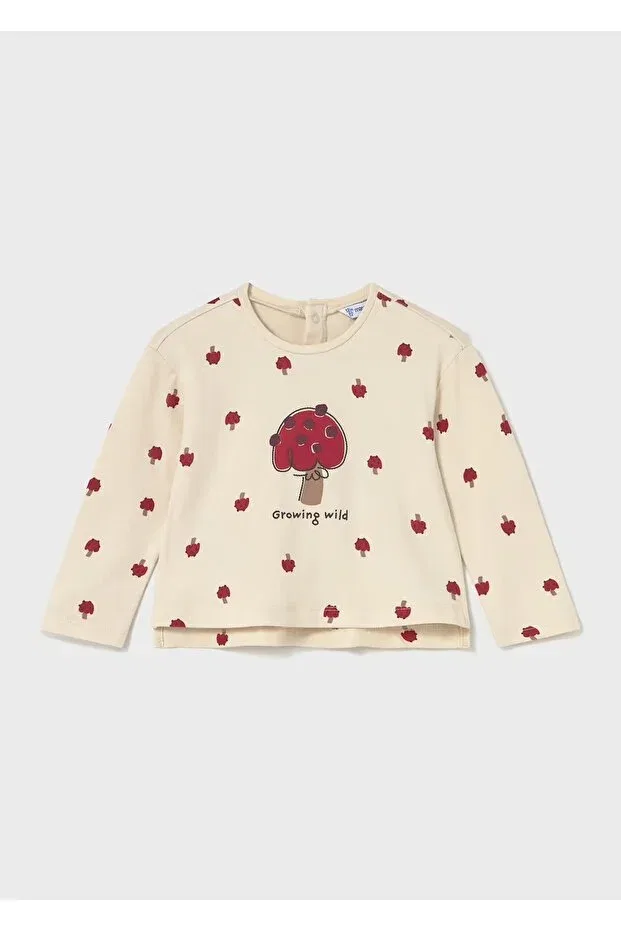 Детская футболка для девочек с принтом с длинным рукавом Mayoral, Beige-Red
