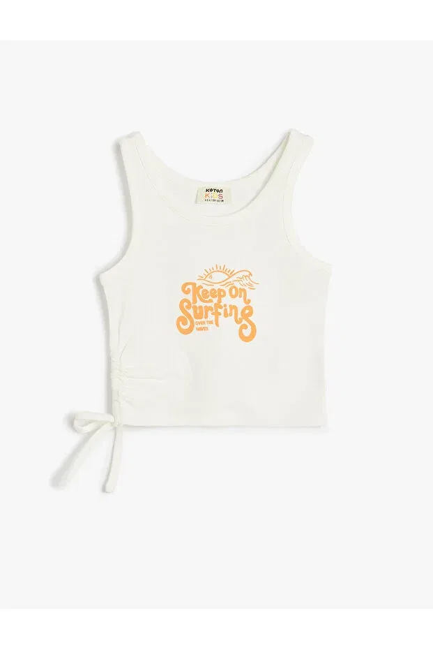 Детская майка для девочек с принтом Athlete sleeveless round neck surf printed cotton Koton, Ecru