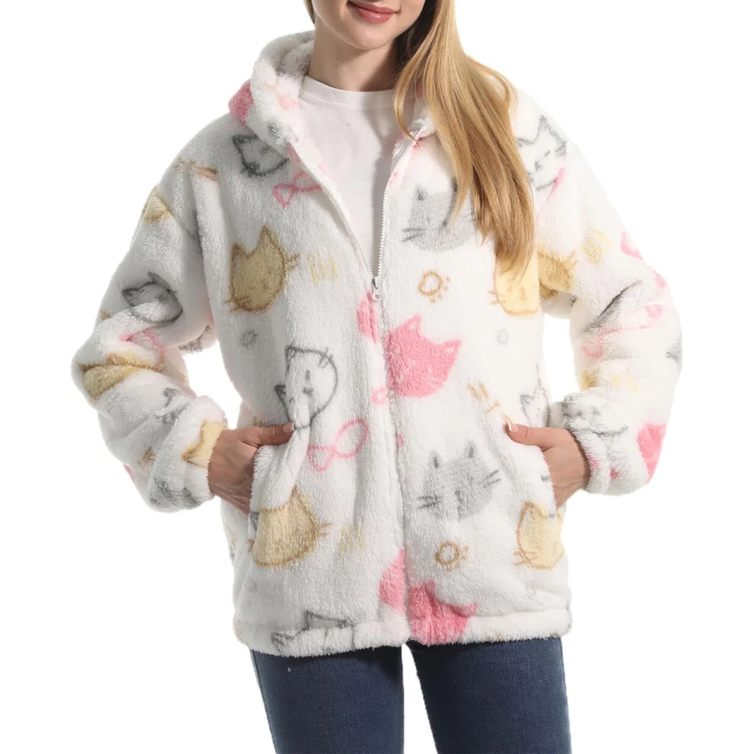 Женская спортивная куртка oversize с принтом, с капюшоном, bianco