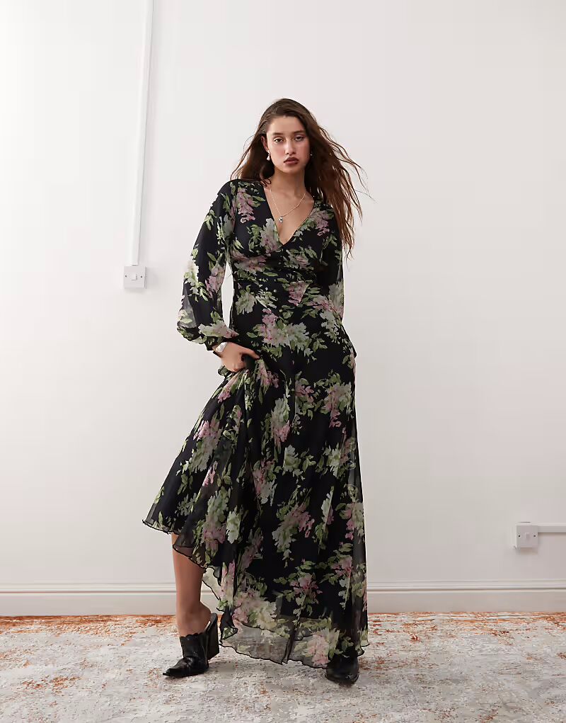 

Платье макси с цветочным принтом Reclaimed Vintage, мультиколор