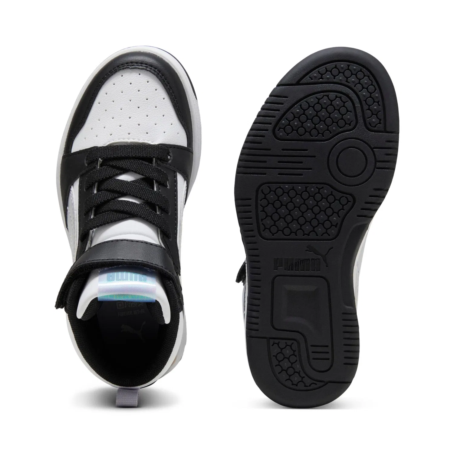 Детские кроссовки средневысокие Rebound V6 Mid Space Belle AC+ PS PUMA, Black/Lilac Crush/White — фото 4