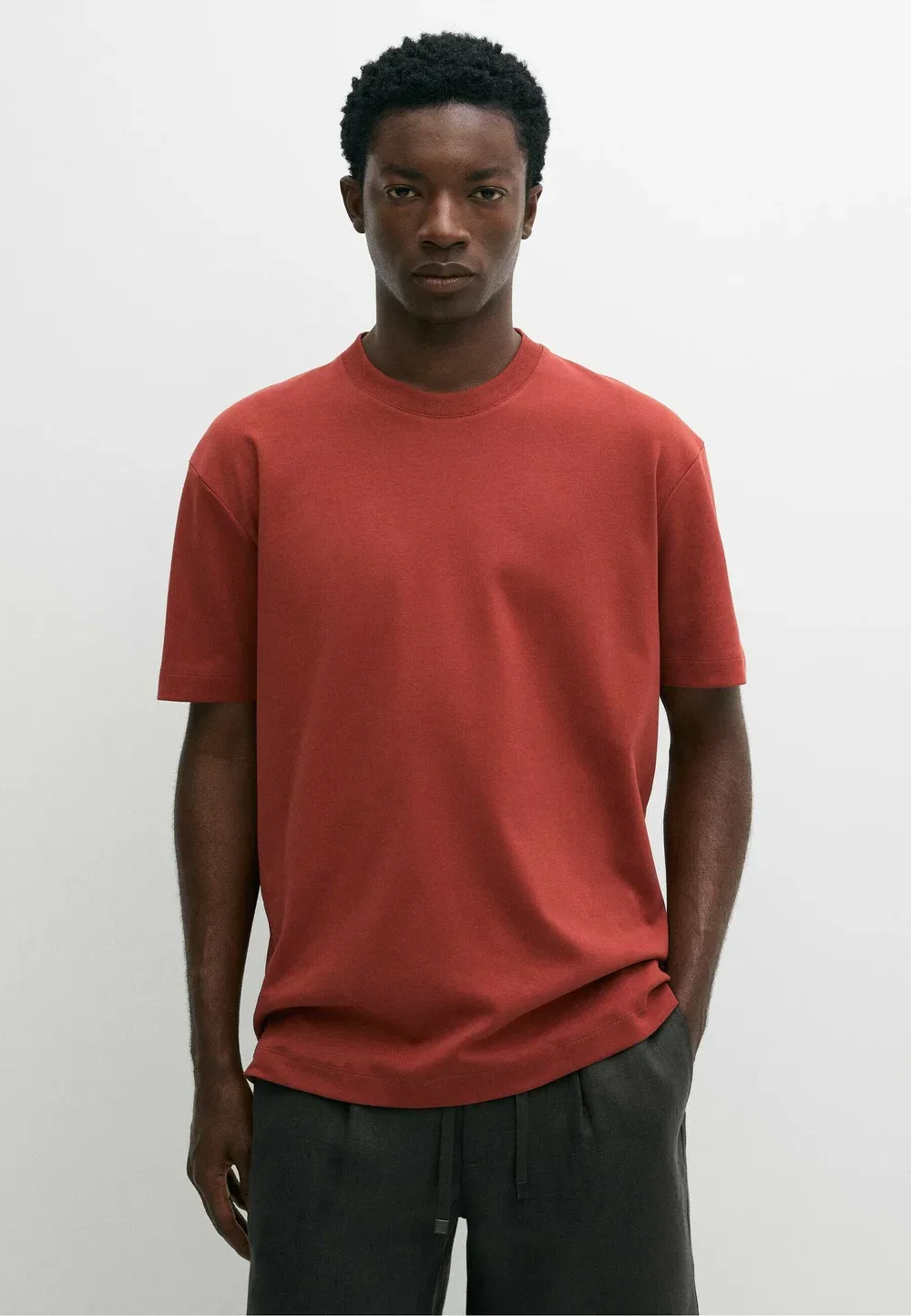 Футболка с коротким рукавом из 100% хлопка - базовая футболка Massimo Dutti, Burnt Orange Denim