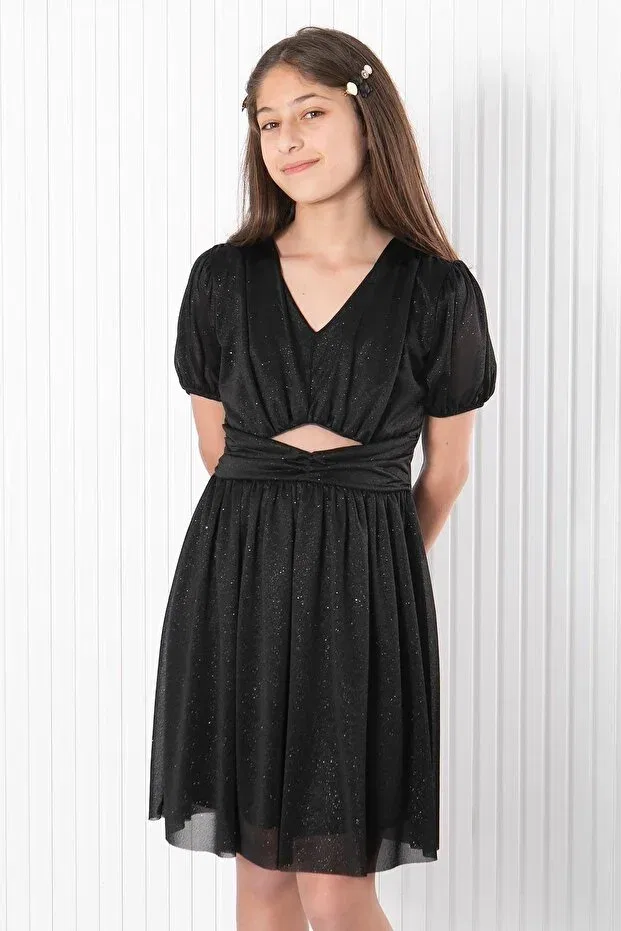 Детское платье для девочек с длинным рукавом дымчатое Denimini, Black — фото 4