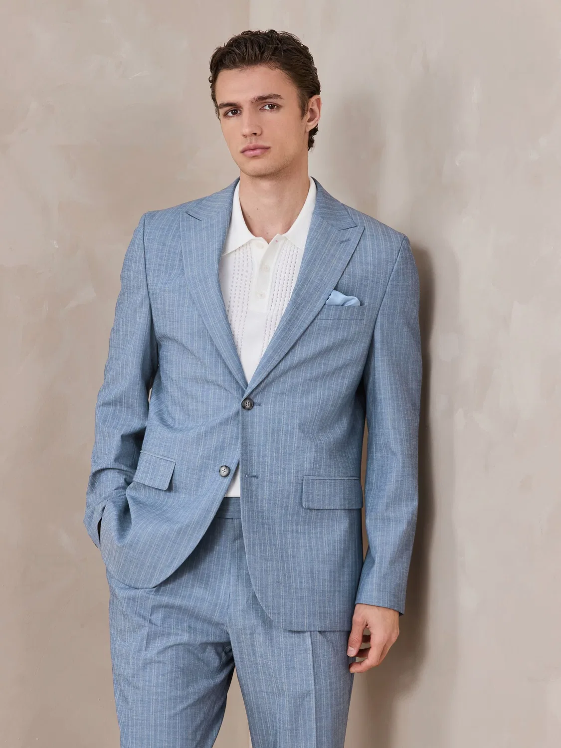 Пиджак костюмный Slim Fit в полоску Next, голубой