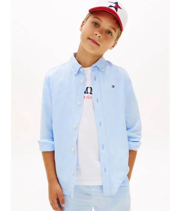 Детская рубашка из льна Tommy Hilfiger, Azzurro