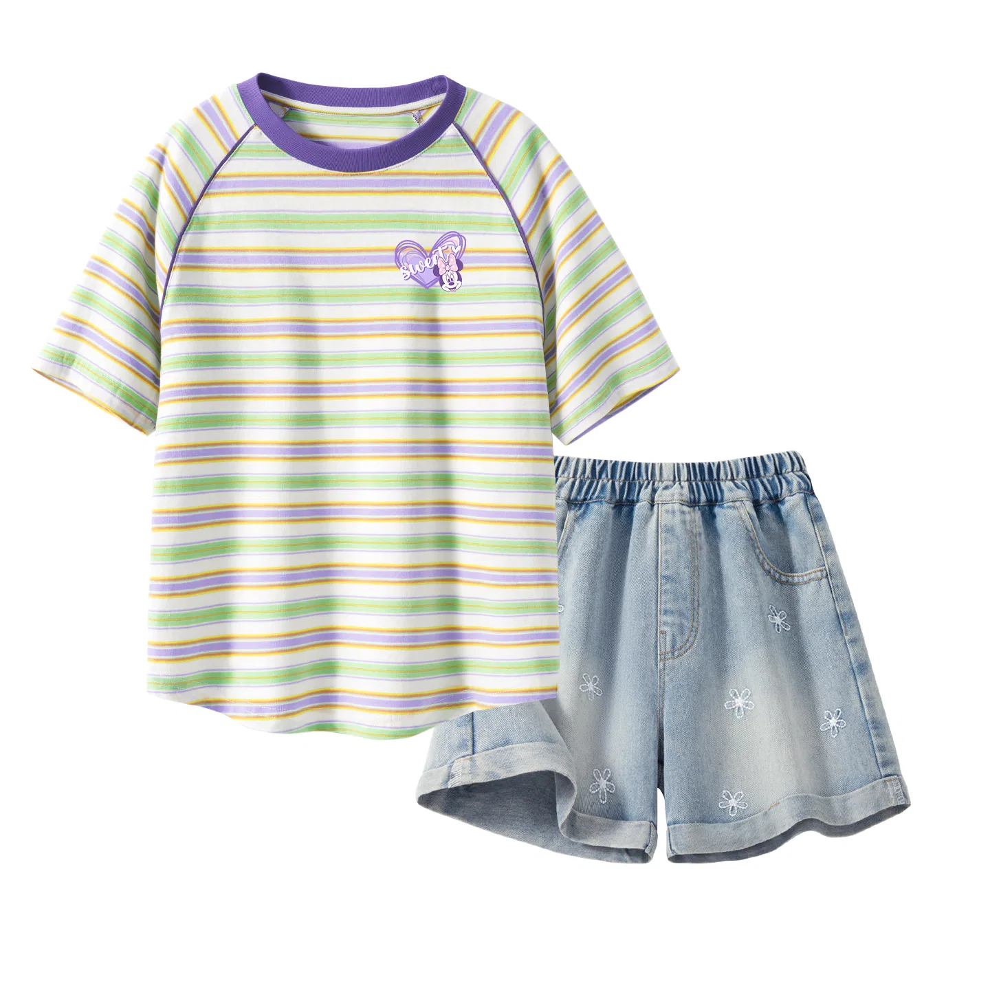 Костюм детский повседневный Disney, Dido Rainbow K Pink Stripes+Solid Color Denim Blue — фото 3