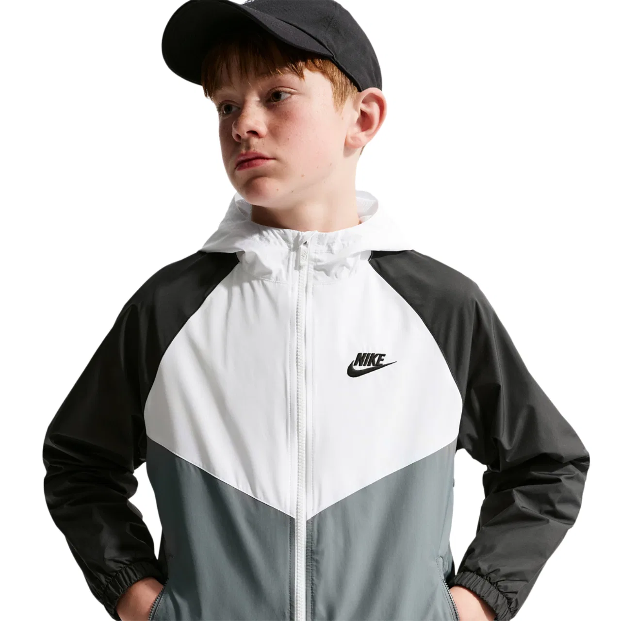 Детская куртка с капюшоном Windrunner Nike, белый/серый