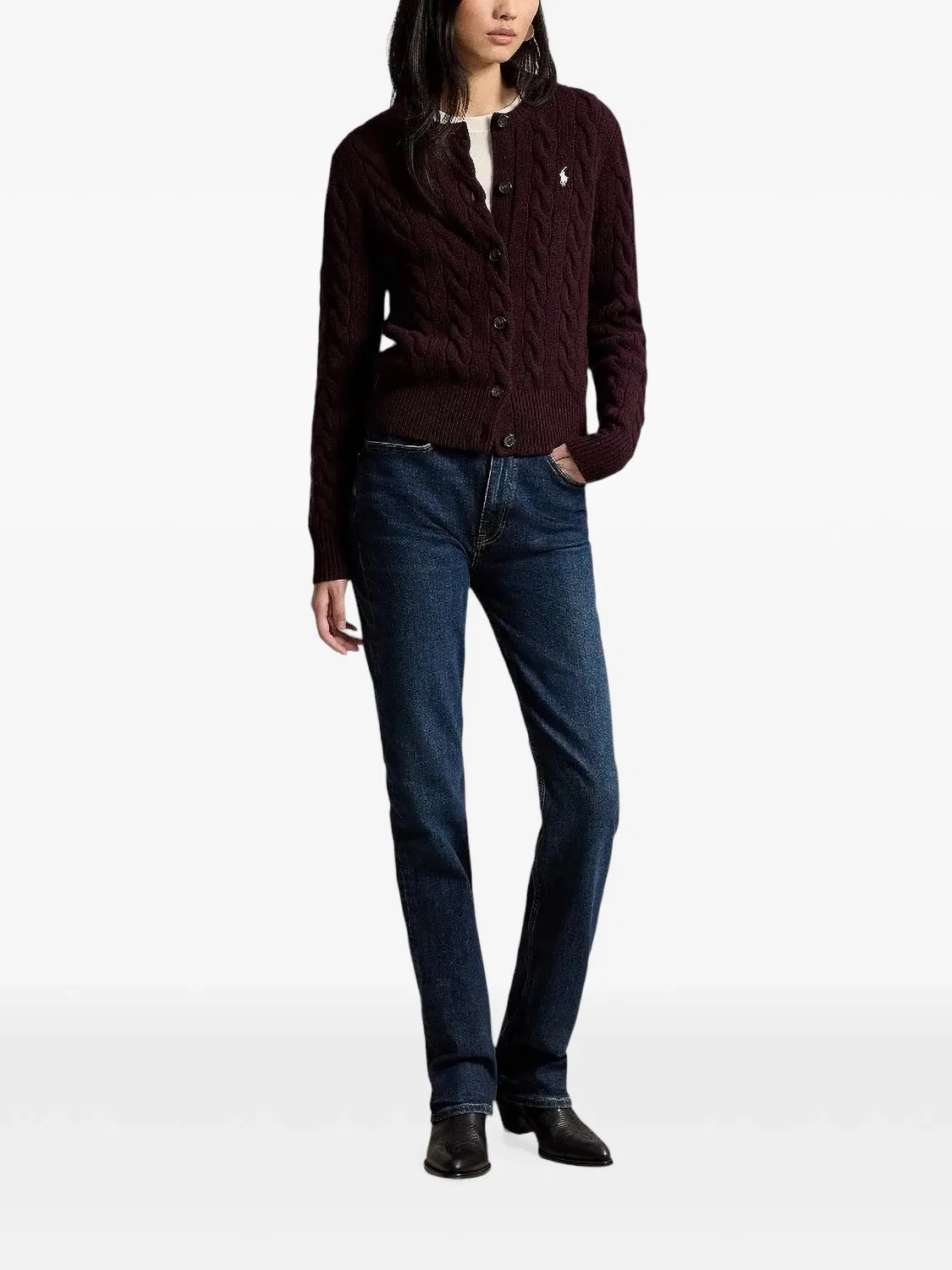 Polo Ralph Lauren Кардиган фактурной вязки фиолетовый — фото 2
