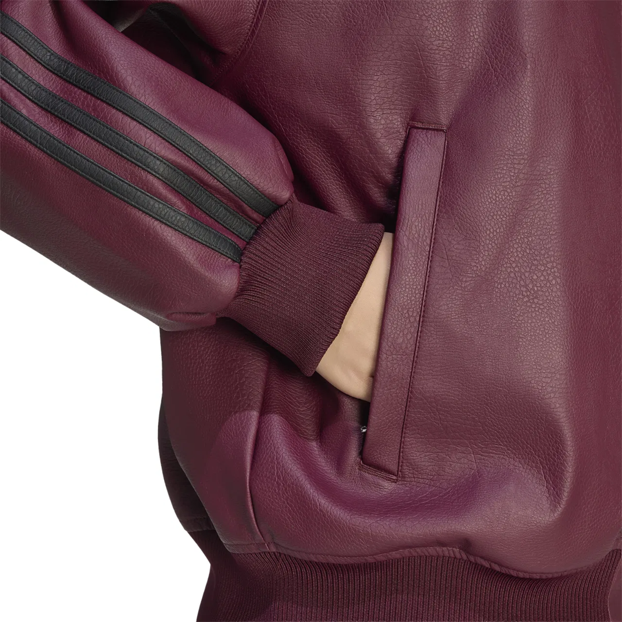 Женская куртка Oversized Track Top с имитацией кожи, модель Pleather SST, adidas, Maroon/Black/Dark Football Gold — фото 4