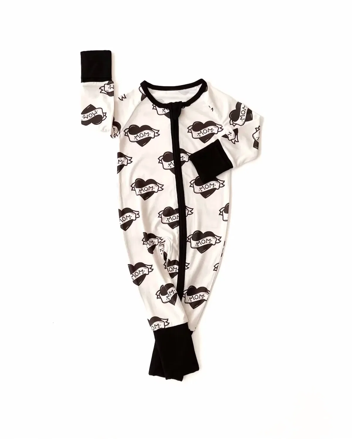Детский боди-комбинезон на молнии с принтом Mom Tattoo Lucky Panda Kids, Black White — фото 3