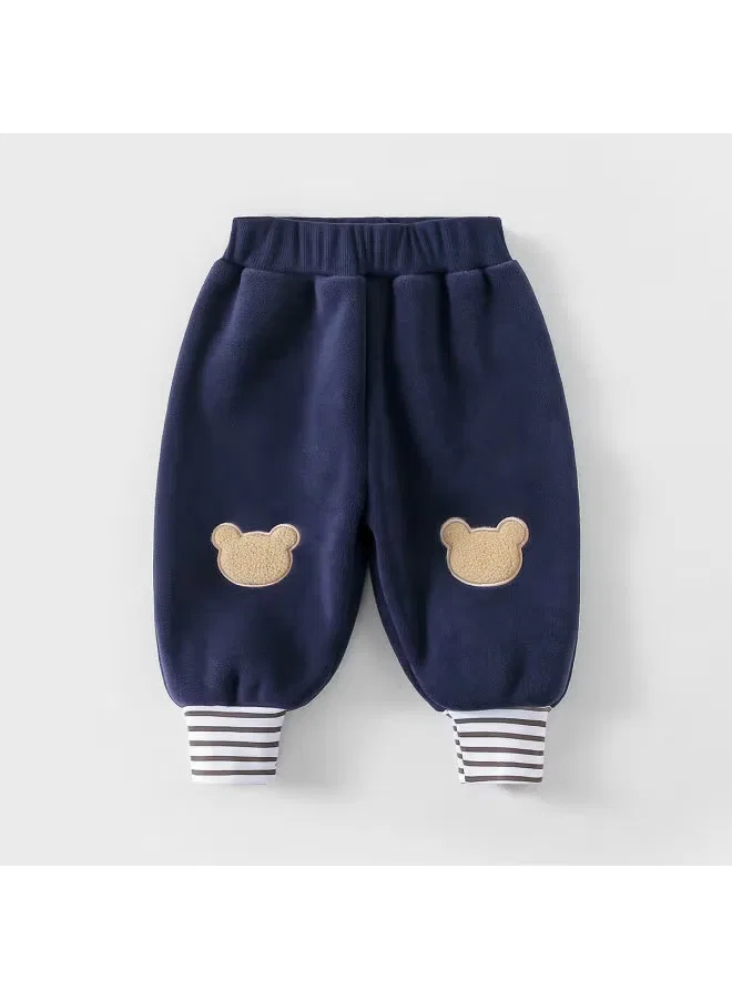 Doxiluka Штаны теплые с аппликацией медвежонок Doxilu kids autumn winter pants, синие
