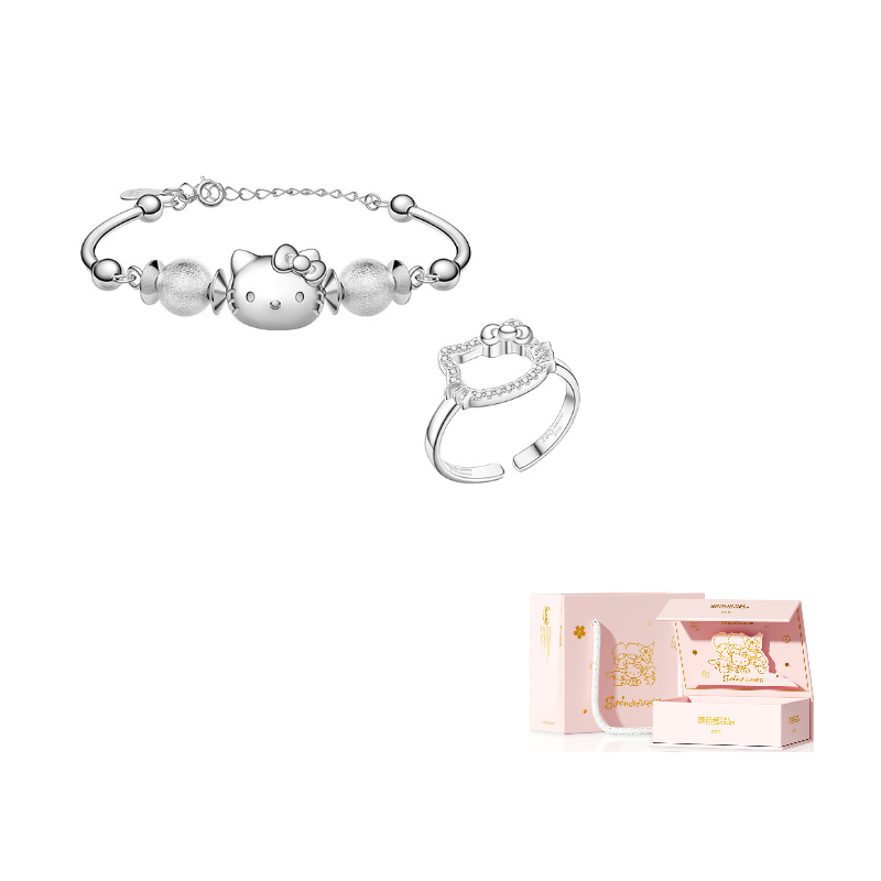 

Sanrio Браслет s925 серебро с цирконием kt cat минималистичный стиль гладкий серебряный браслет, подарочный набор для женщин