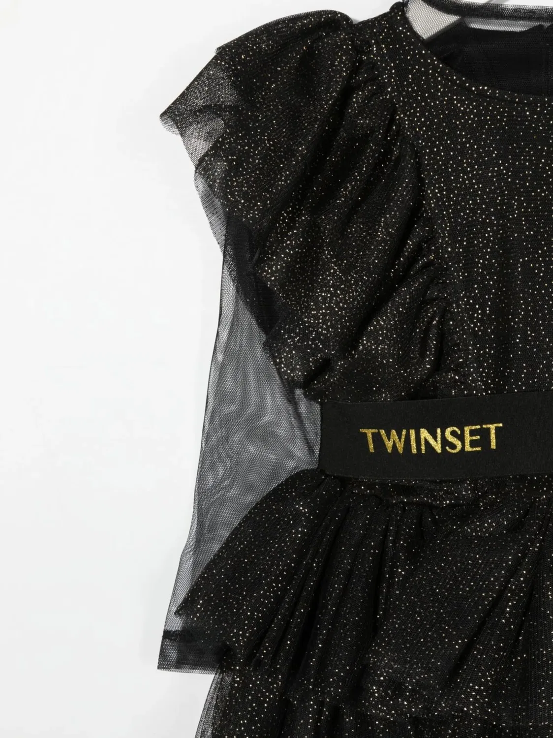 Платье из тюля с рюшами и блестками TWINSET, черный — фото 2