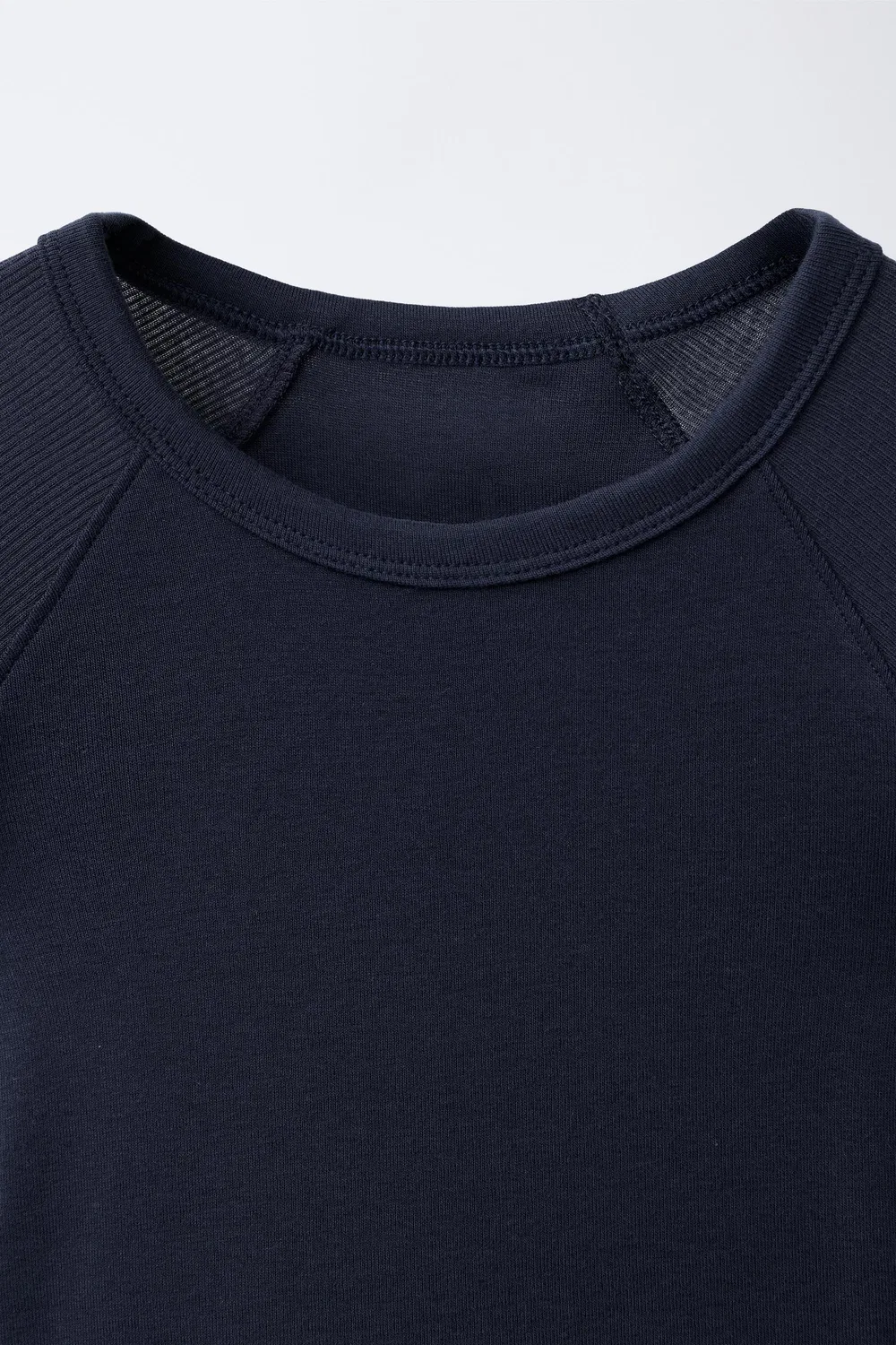 Однотонная футболка из хлопка и модала ZARA, Navy blue — фото 3