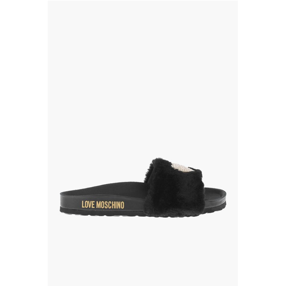 LOVE Сандалии из искусственного меха BIRKI30 слайдеры Moschino, Black — фото 3