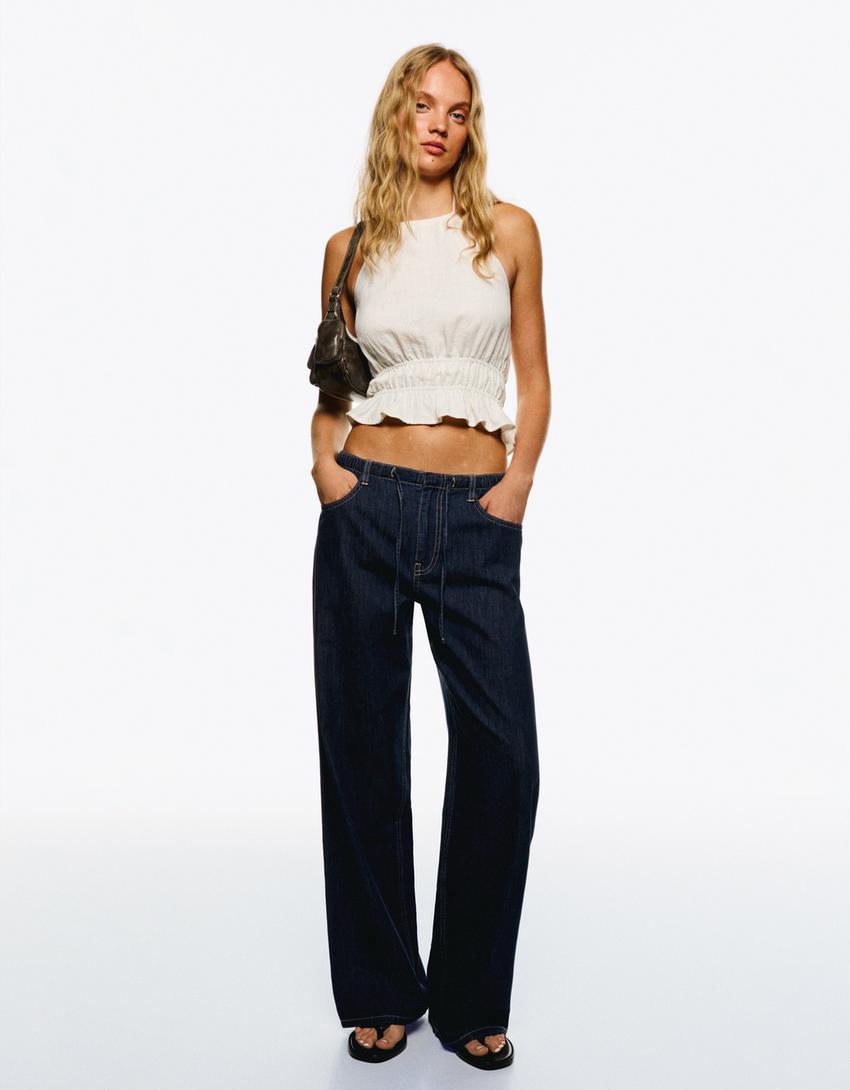 

Легкие широкие джинсы Bershka, синий