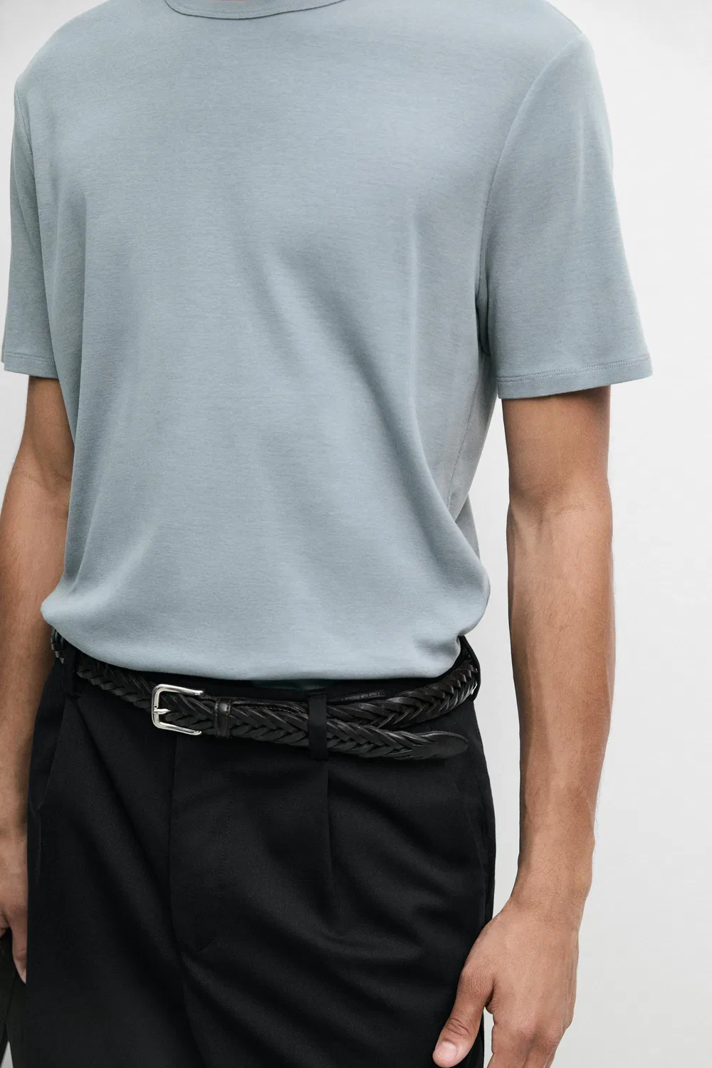 Футболка Massimo Dutti, хлопковая, серый синий — фото 4