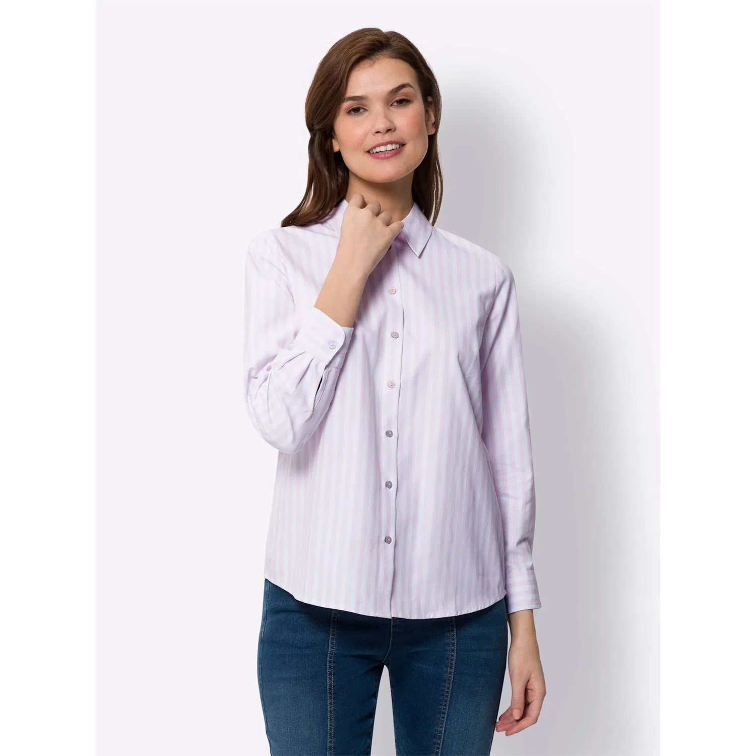 Женская блуза в полоску с воротником на пуговицах heine, Rose-White Striped