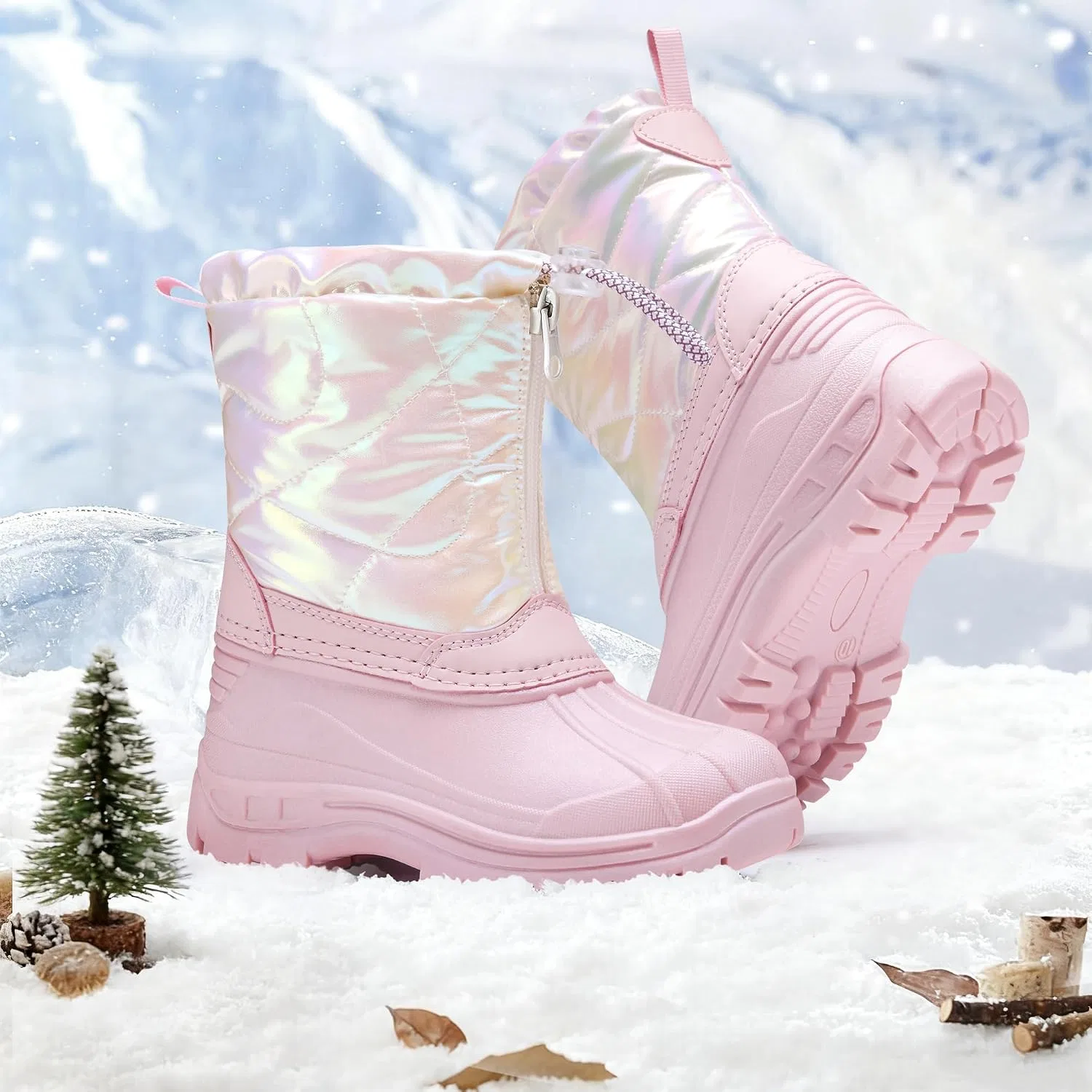 Детские зимние сапоги для девочек на молнии Stelle, Iridescent Pink — фото 3