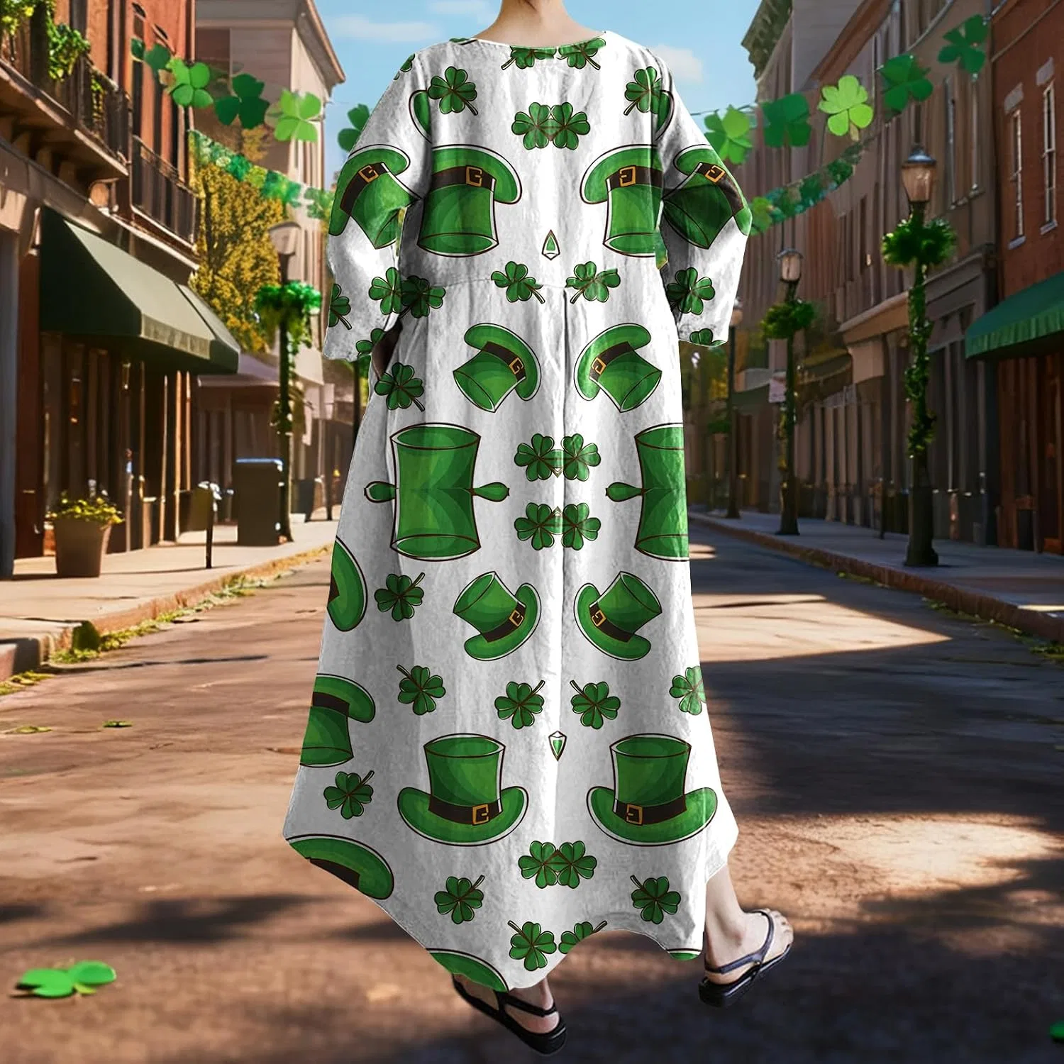 Женское платье свободного кроя с клевером, St. Patrick's Hat Clover — фото 3